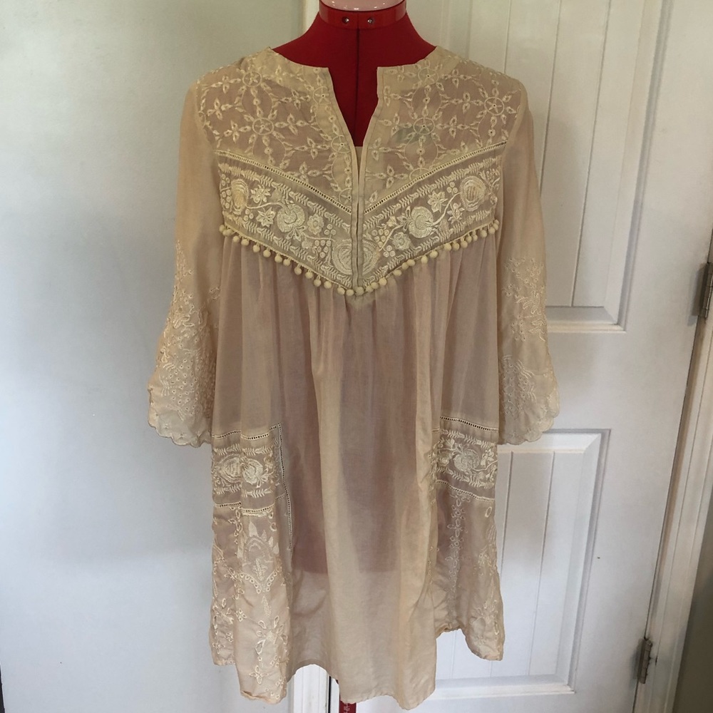 Ethnic By Outfitters Cream Bohemian Tunic With Embroidery